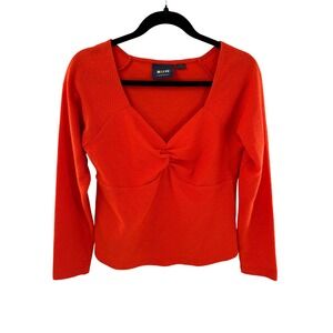 MAEVE by Anthropologie Orange Textured Twist Front Long Sleeve Top Women's L